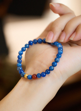 新款观山晓月蓝晶石6mm南红玛瑙手链福寿手串小众高级手饰礼品品