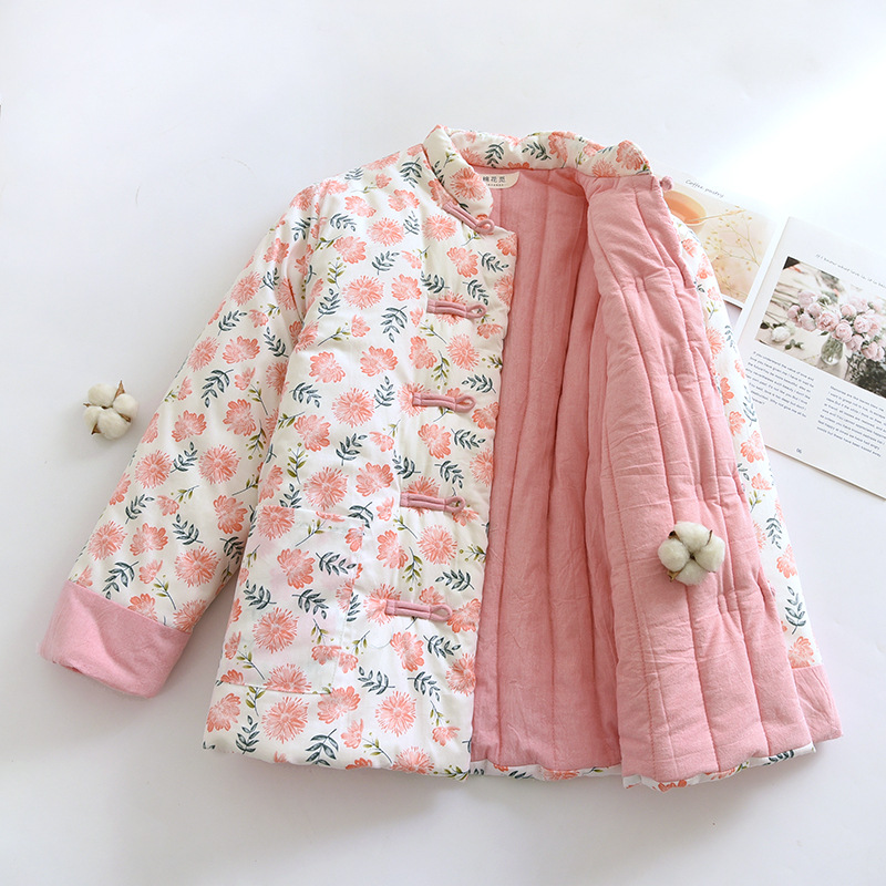 抗寒零下10冬季女士手工棉花衣花棉袄保暖棉服新中式睡衣纯棉夹棉