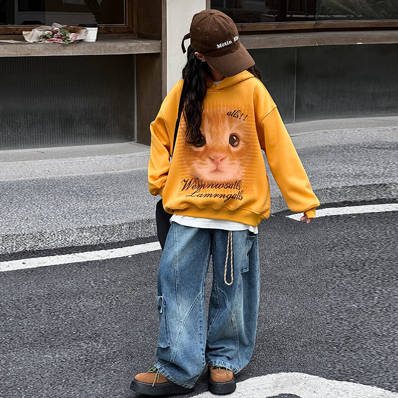 网红女童爵士舞秋冬装中大童美式猫咪印花宽松连帽卫衣拍照走秀服,淘宝优惠券,粉丝福利购,淘宝优惠卷