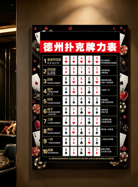 德州扑克牌力表背景墙贴纸定制