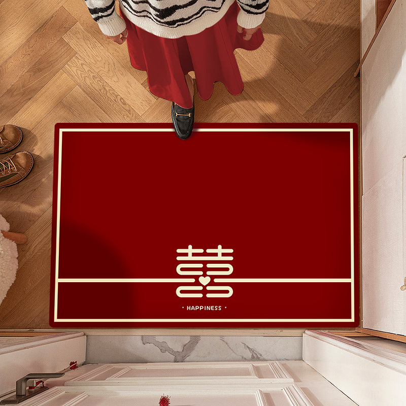 囍囍临门喜庆地毯婚房结婚家用红色喜字入户门进门门口防滑地垫 - 图0
