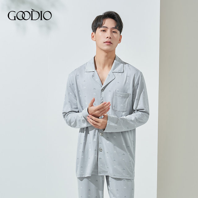 Godi's 2023 new counter same style patron series men's home wear set ຊຸດ pajamas ບາງໆພາກຮຽນ spring ແລະ summer ຊຸດ 2 ສິ້ນ