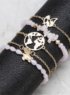 串珠不规则爱心世界地图手链新品