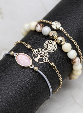 欧美风生命树宝石镶嵌组合手串