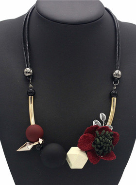 唯美风几何布艺花朵短款锁骨链