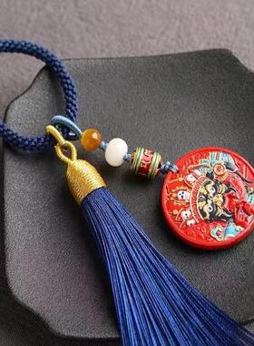 匠砂朱砂彩绘女财神吊坠毛衣链
