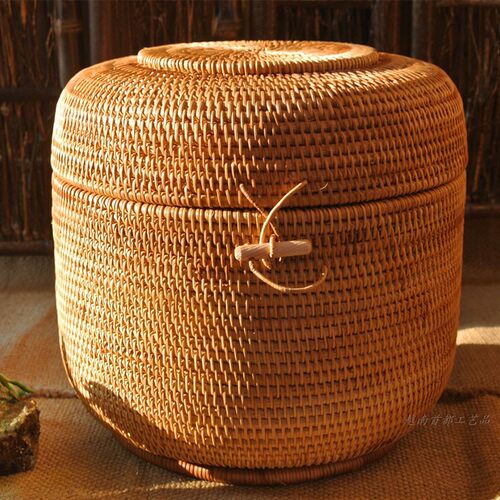 越南藤编茶叶罐普洱茶叶盒散茶生熟普七子饼储存罐高端礼盒收纳盒 - 图2