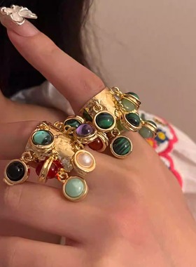 天然宝石高级流苏琉璃多吊坠复古