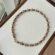 新款电镀圆形珍珠款项链秋冬美拉德虎眼石毛衣链小众复古时尚项饰