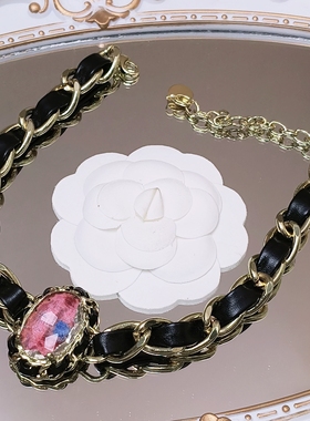 新款金色钻石穿皮气质小众高级简约千格名媛风锁骨链项链短款项链