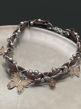 个性时尚百搭锁骨链小众皮革穿插