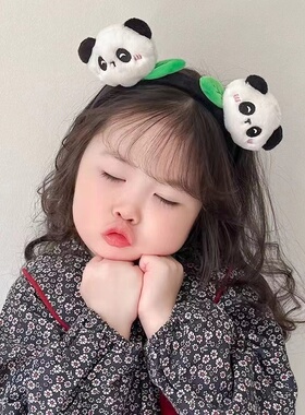 新款儿童发箍小女孩可爱熊猫发卡头箍女童高颜值宝宝发捆头饰