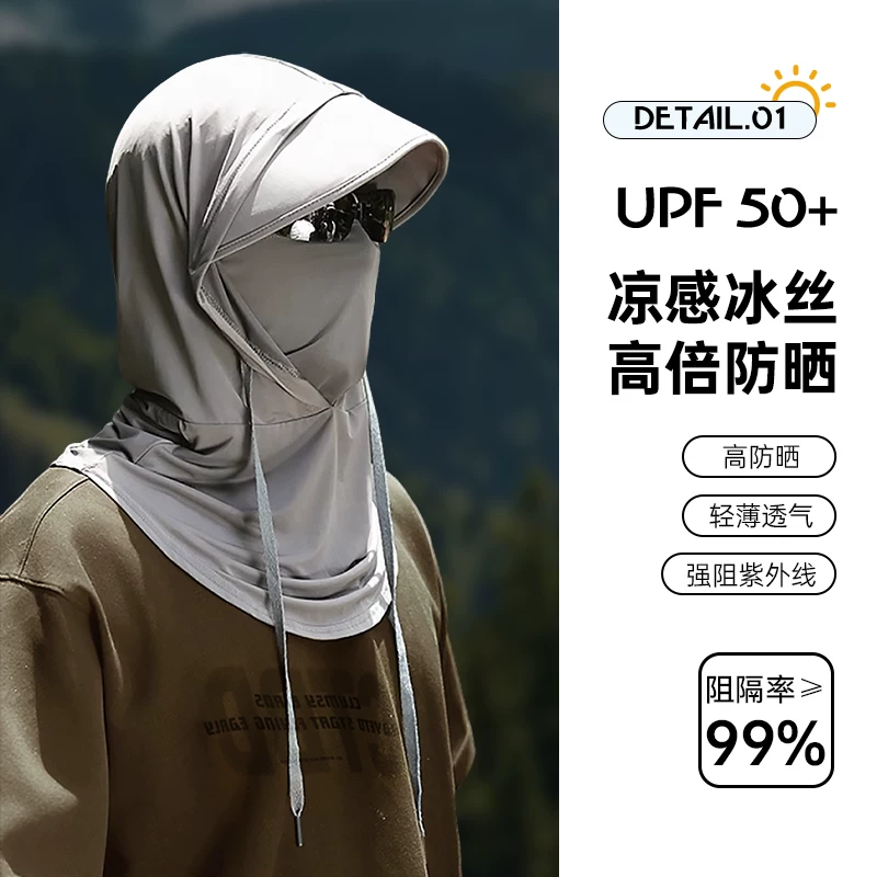 Mask, sun hat, silk scarf, sun protection, men's style, with neck protection, UF-protection