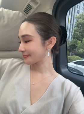 LORRAINES 东方佳人系列-铜镀18k白金满钻鎏光水滴垂坠耳环耳钉