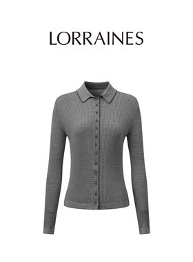 LORRAINES 法式衣橱-桑蚕丝羊毛撞色格纹衬衫式翻领长袖针织开衫