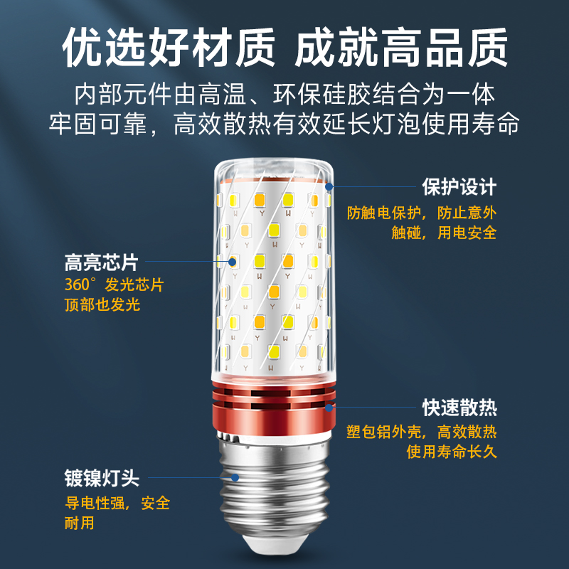 led灯泡螺口节能三色变光e14e27超亮玉米灯家用替换照明吊灯光源 - 图2