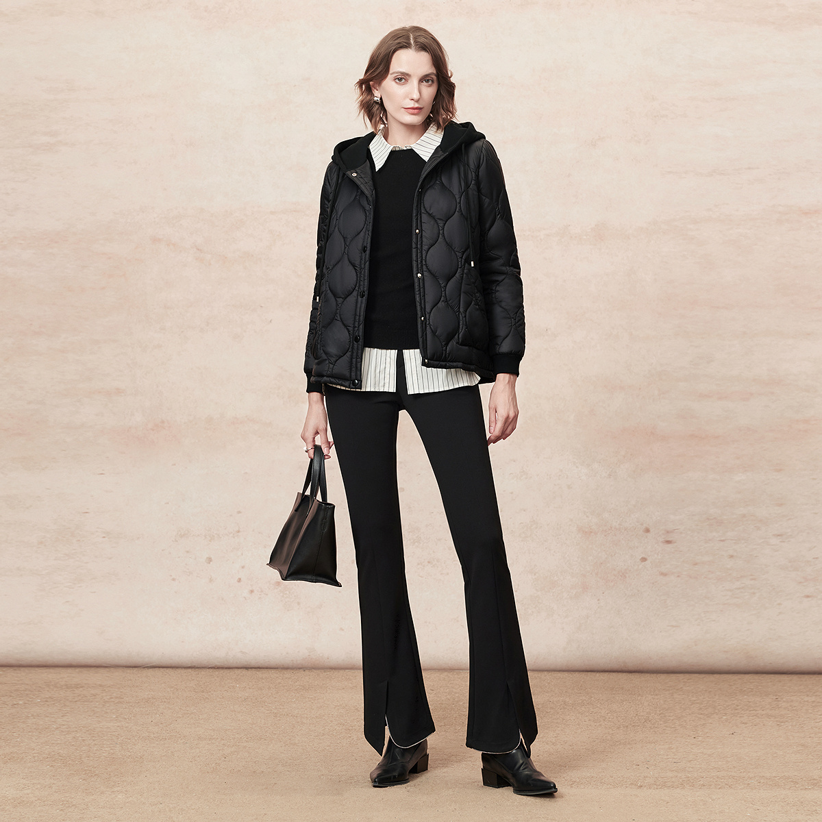 FINITY菲妮迪棉服棉袄2025冬季新款简约连帽针织袖休闲保暖外套女 - 图1