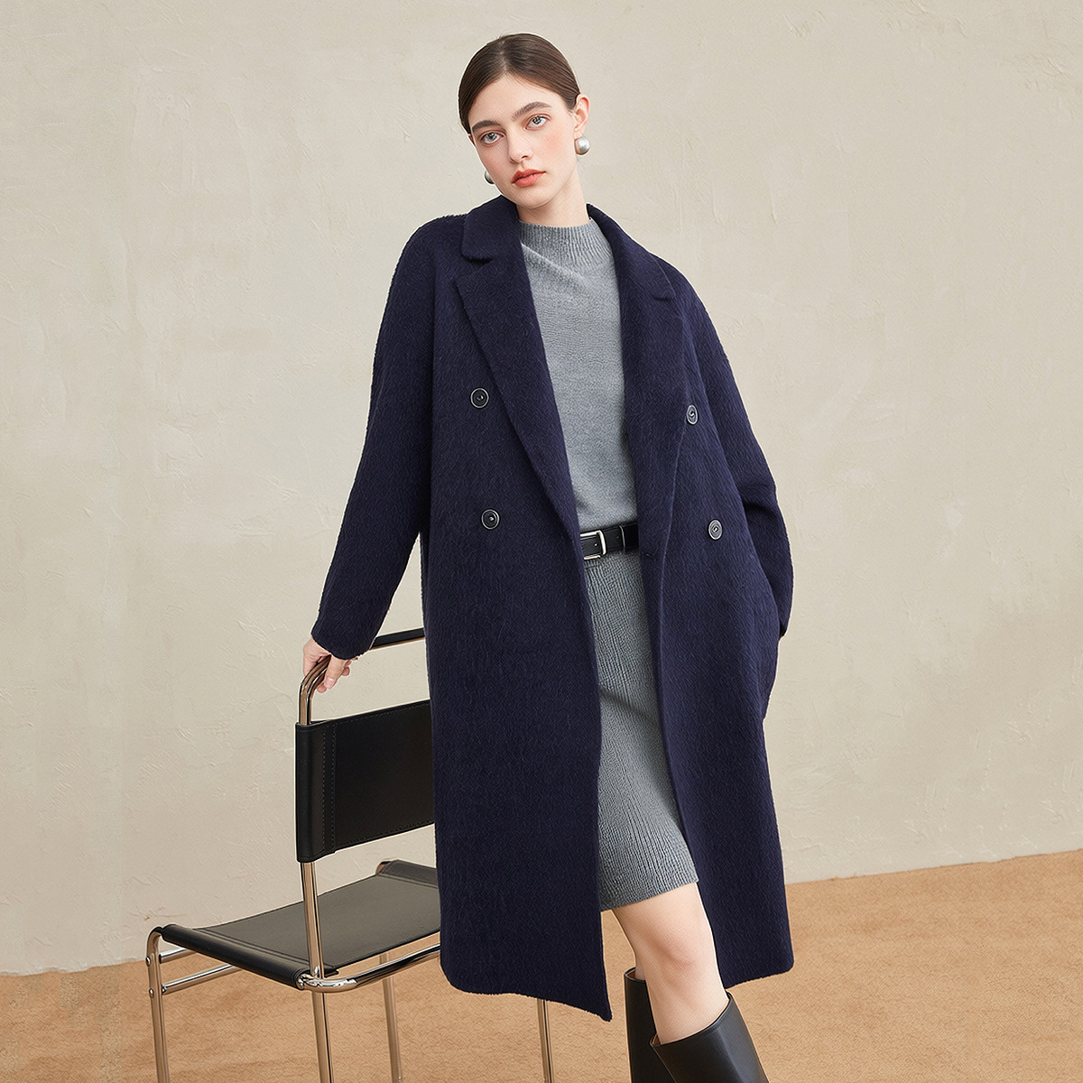 【羊驼毛】FINITY菲妮迪毛呢外套2025年冬季新款双面呢长款大衣女 - 图0