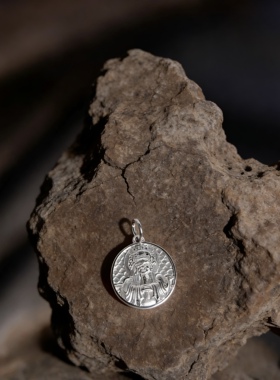 足银999复古纯手工圆形五爷银饼吊坠男女名族风项链