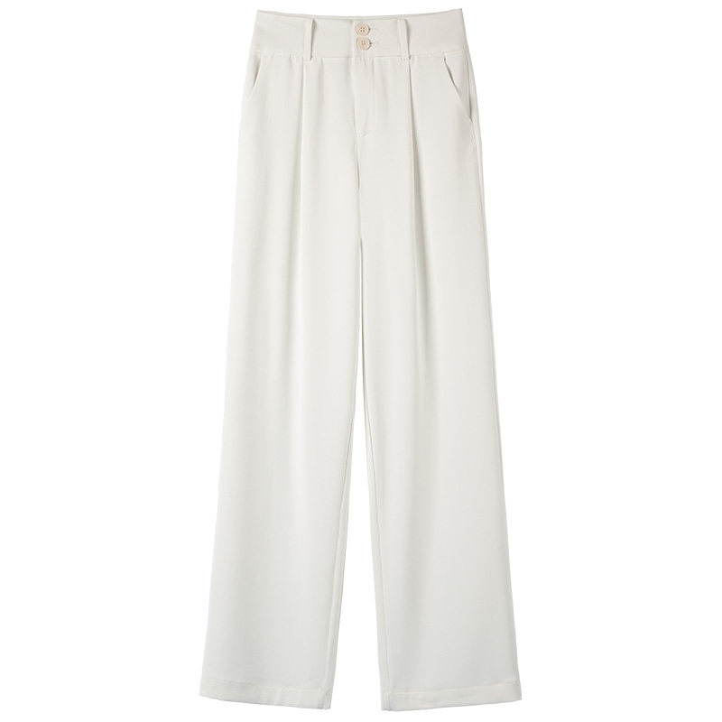 白色春秋2022年新款高腰直筒阔腿裤 锐帛休闲裤