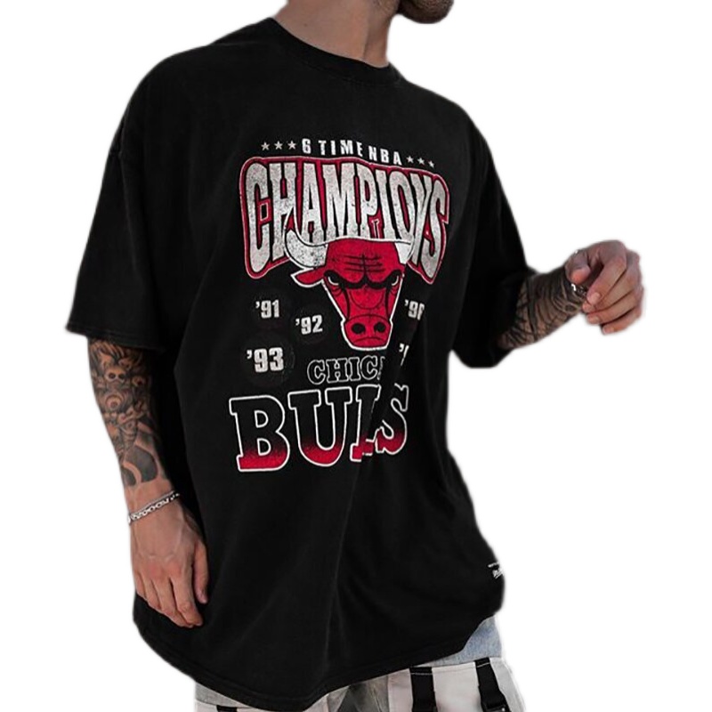 Chicago Bulls Champ Vintage 芝加哥复古嘻哈短袖T恤男 篮球训练 - 图1