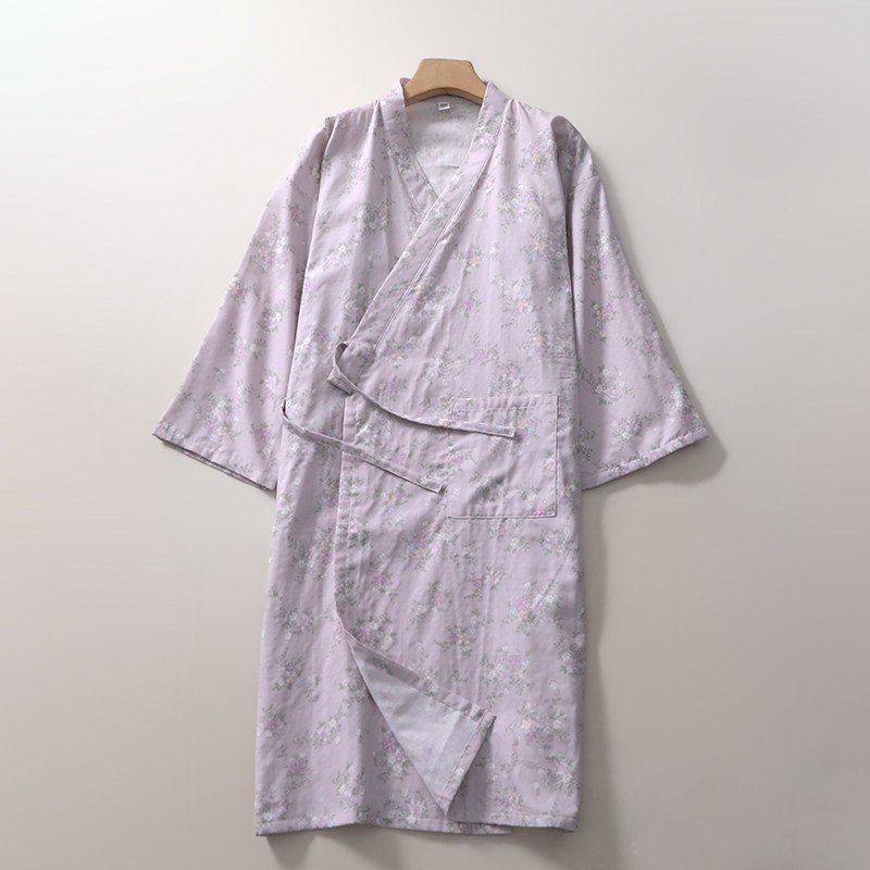 印花睡袍女士纯棉纱薄春夏7分袖家居晨袍汗蒸浴袍开衫一体连衣裙,淘宝优惠券,粉丝福利购,淘宝优惠卷