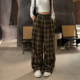 (Trendy Plaid) 2026 ຮູບແບບໃຫມ່ຂອງເກົາຫຼີແບບດ່ຽວແບບເພັດຮ້ອນ Plaid ອອກແບບ slimming wide-leg Pants Casual Pants