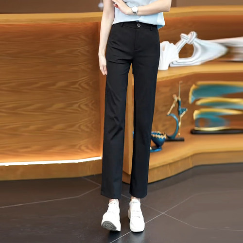 轻薄烟管裤女2026年夏季小个子高腰薄款裤冰丝速干直筒西装休闲裤 - 图1
