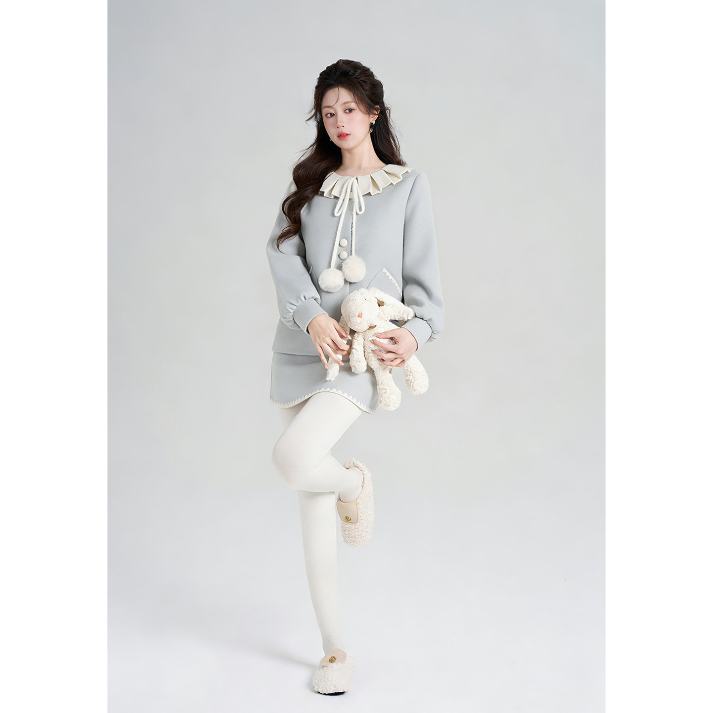 Palglg甜美风蓝色小香风毛呢外套女套装冬富家千金风半身裙两件套,淘宝优惠券,粉丝福利购,淘宝优惠卷