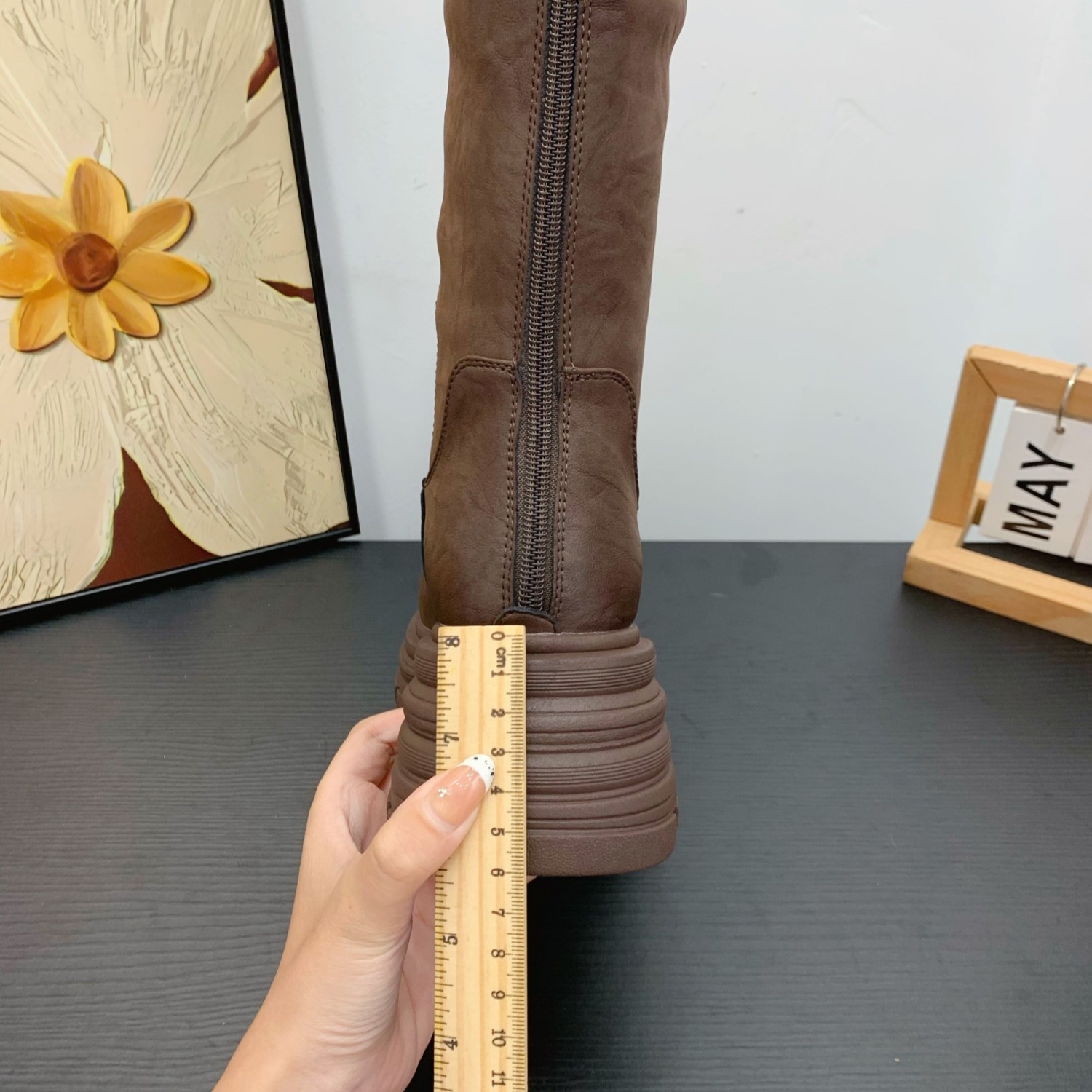 高级感V口骑士靴小个子女增高6CM粗跟长靴2025冬季复古百搭瘦瘦靴,淘宝优惠券,粉丝福利购,淘宝优惠卷