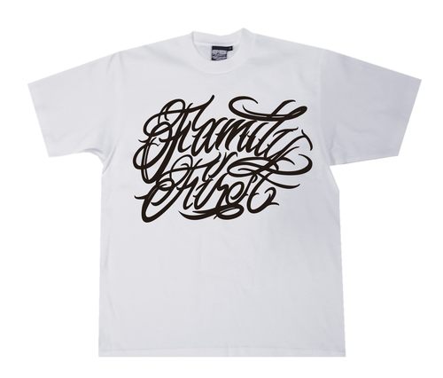 bboy宽松西海岸old school短袖 重磅hiphop美式小领口花体字t恤 - 图0