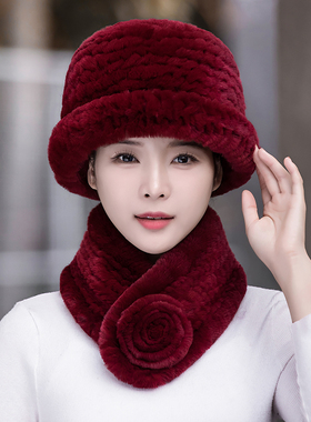 獭兔毛帽子女冬保暖中老年人礼帽