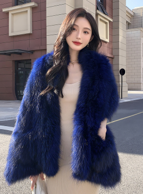 秋冬保暖加厚狐狸毛双面披肩女