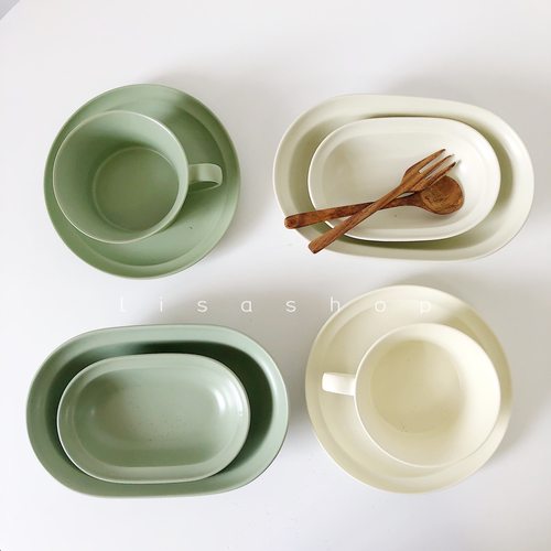 LS简约北欧韩式陶瓷家用纯色餐具平盘早餐意面盘燕麦碗平盘椭圆盘 - 图0
