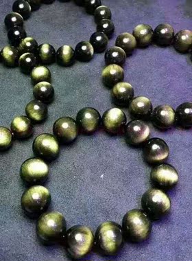 金沙双虎金耀石黑金黑曜石手串