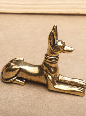 黄铜小摆件桌面手把件可爱卡通杜宾犬狗狗茶道茶宠装饰品造景礼品