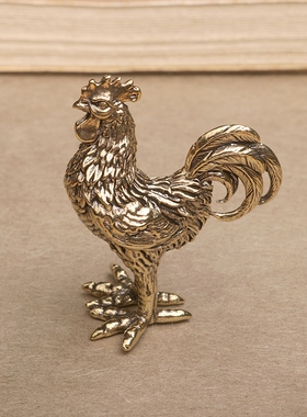 黄铜做旧公鸡母鸡小摆件