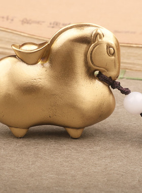 招财佛手高档生肖马挂件纯黄铜