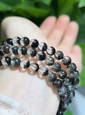 天然巴西红绿幽灵聚宝盆三圈手串手链搭配925纯银全净白水晶