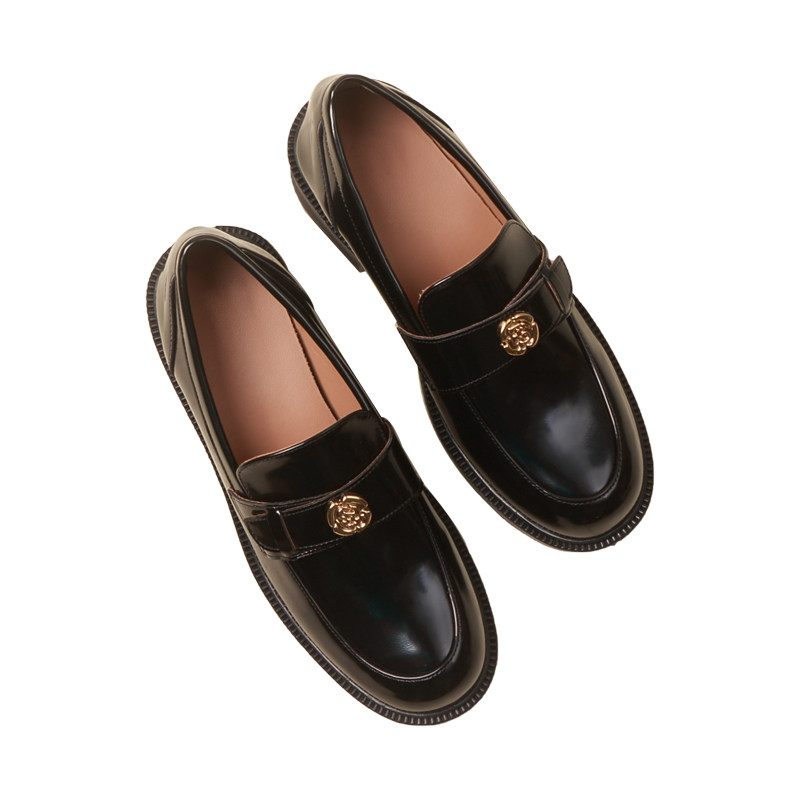 【曾小邪】英伦风山茶花小金币乐福鞋女亮面圆头粗高跟单鞋小皮鞋,淘宝优惠券,粉丝福利购,淘宝优惠卷