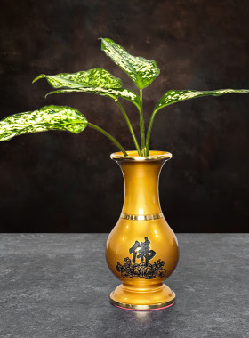 黄铜素面花瓶摆件供奉佛前净瓶