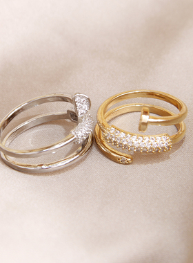 菲颜施女日韩锆石钉子开口戒指