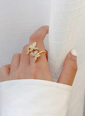 菲颜施女锆石日韩蝴蝶开口戒指