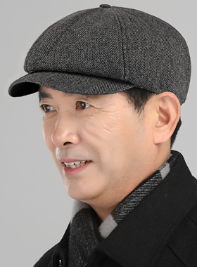 男保暖老年人男子秋冬八角帽帽子