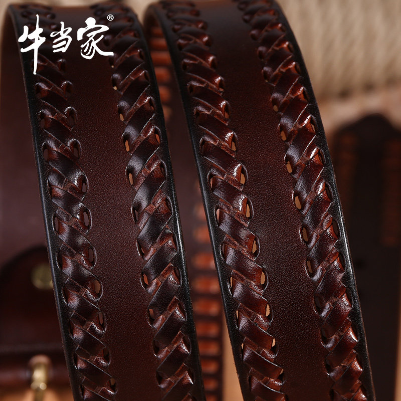 男士针扣青年头层牛皮手工牛皮腰带 牛当家腰带/皮带/腰链
