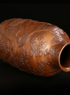 匠泽铜魂 紫铜手工双龙花瓶馈赠礼品居装饰品摆设件玄关软装