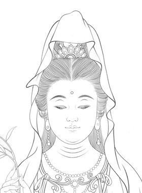 高清白衣观音菩萨白描底稿工笔佛像人物线稿线描纸质打印稿非宣纸