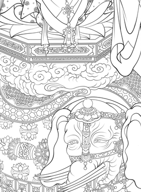 高清普贤菩萨白描底稿工笔画佛像练习线稿勾线线描纸质打印稿