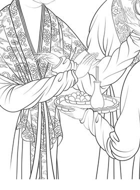 四美图工笔画白描底稿王蜀宫妓图人物孟蜀宫妓图线稿勾线纸质线描
