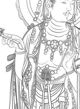 引路菩萨敦煌壁画佛像工笔画白描底稿线描实物打印稿非宣纸过稿